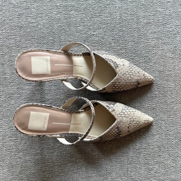 Dolce Vita Kanika Strappy Heels Size 7 Sand Snake Embossed Leather Pointed Toe - Picture 2 of 7
